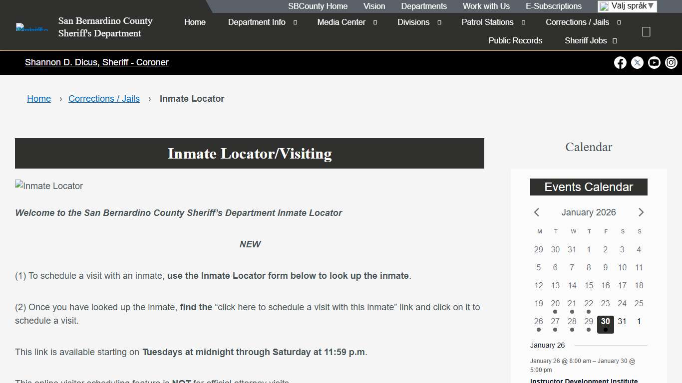 Inmate Locator – San Bernardino County Sheriff's Department